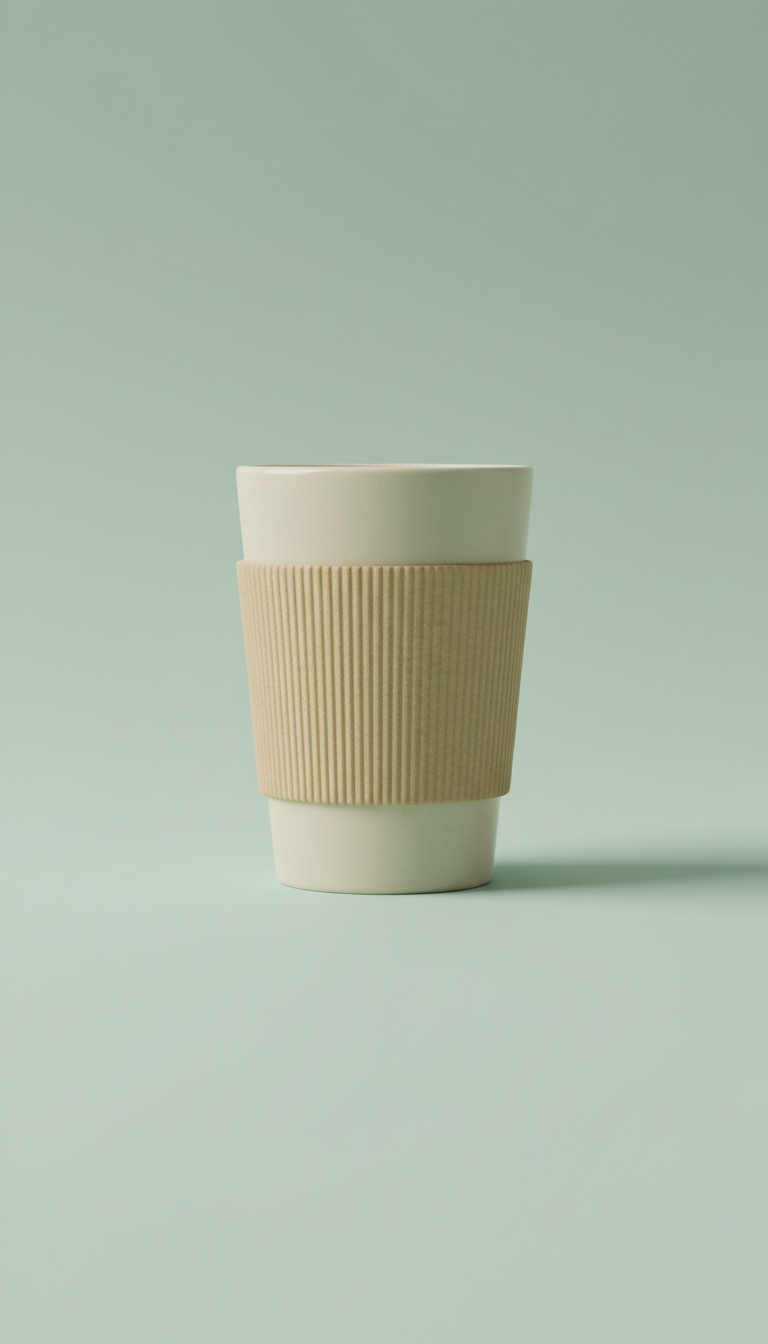Coffee Cup With Natural-Fiber Sleeve